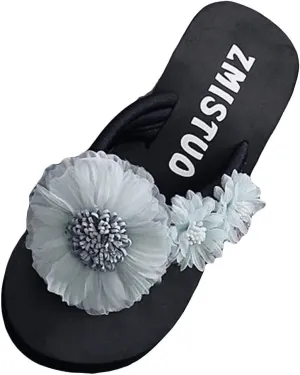 Womens Flip Flops Shoes Wedges Open flop Flip- Fashion Slipper Toe Flower Slip-on Color Women Women's slipper