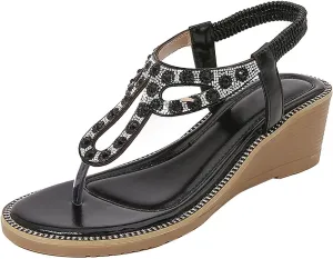 Womens Flip Flops Women's Sandals Ethnic Style Flip-flops Thick Bottom Wedge Heel Shoes Womens Orthopedic Shoes