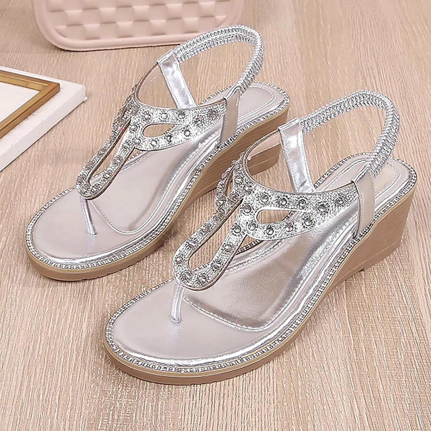 Womens Flip Flops Women's Sandals Ethnic Style Flip-flops Thick Bottom Wedge Heel Shoes Womens Orthopedic Shoes