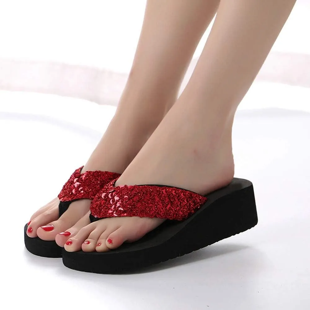 Women's Flip Flops Women's Summer Sequins -Slip Sandals Slipper Indoor & Outdoor Flip-flops