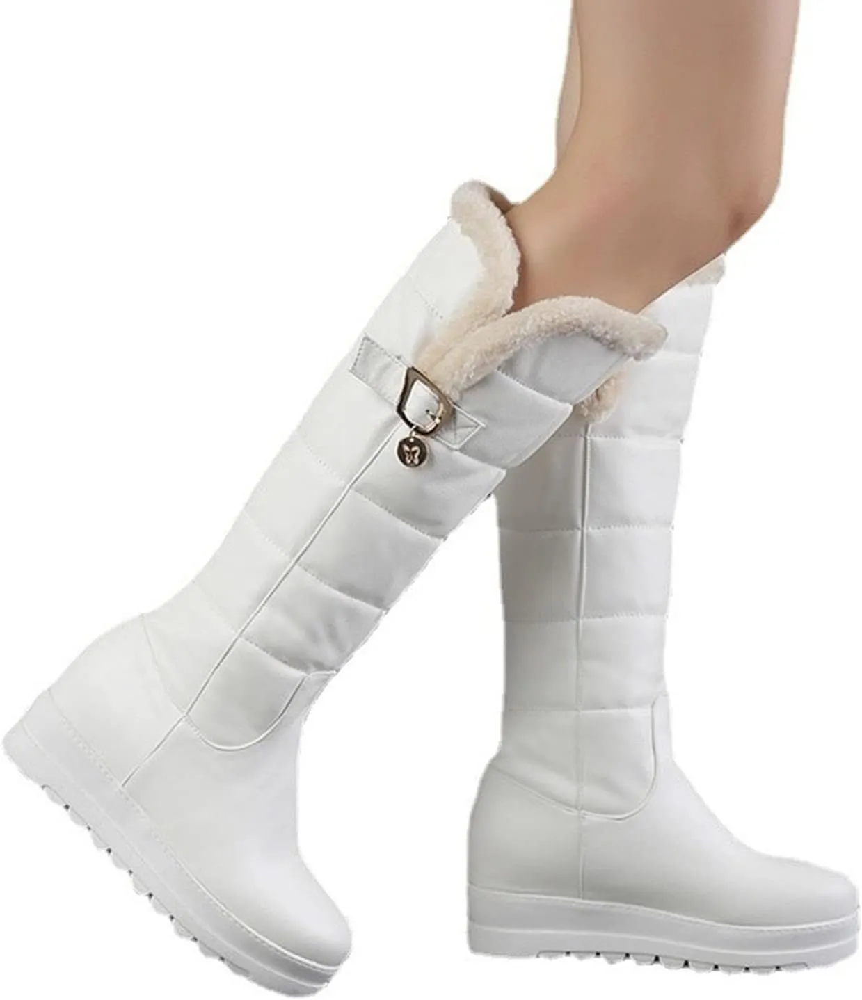 Womens Knee High Snow Boots Waterproof Fur Lined Winter Warm Boots Platform Lug Sole Wide Width Boots