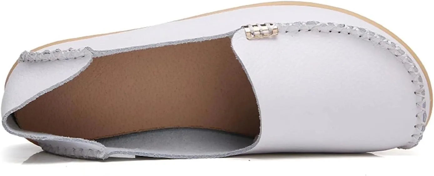 Women's Leather Casual Slipper Loafers Moccasins Driving Shoes Flat Slip On