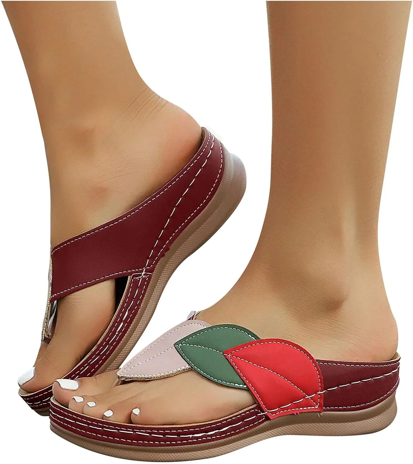 Women's Leather Fashionable Wedges Strap Arch Support Sandals Orthopedic Sandals for Women Two Strap Sandals Women