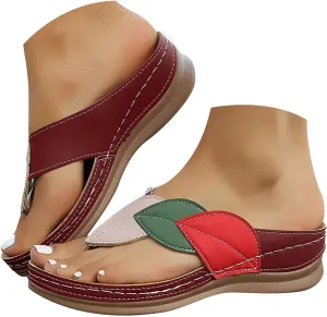 Women's Leather Fashionable Wedges Strap Arch Support Sandals Orthopedic Sandals for Women Two Strap Sandals Women
