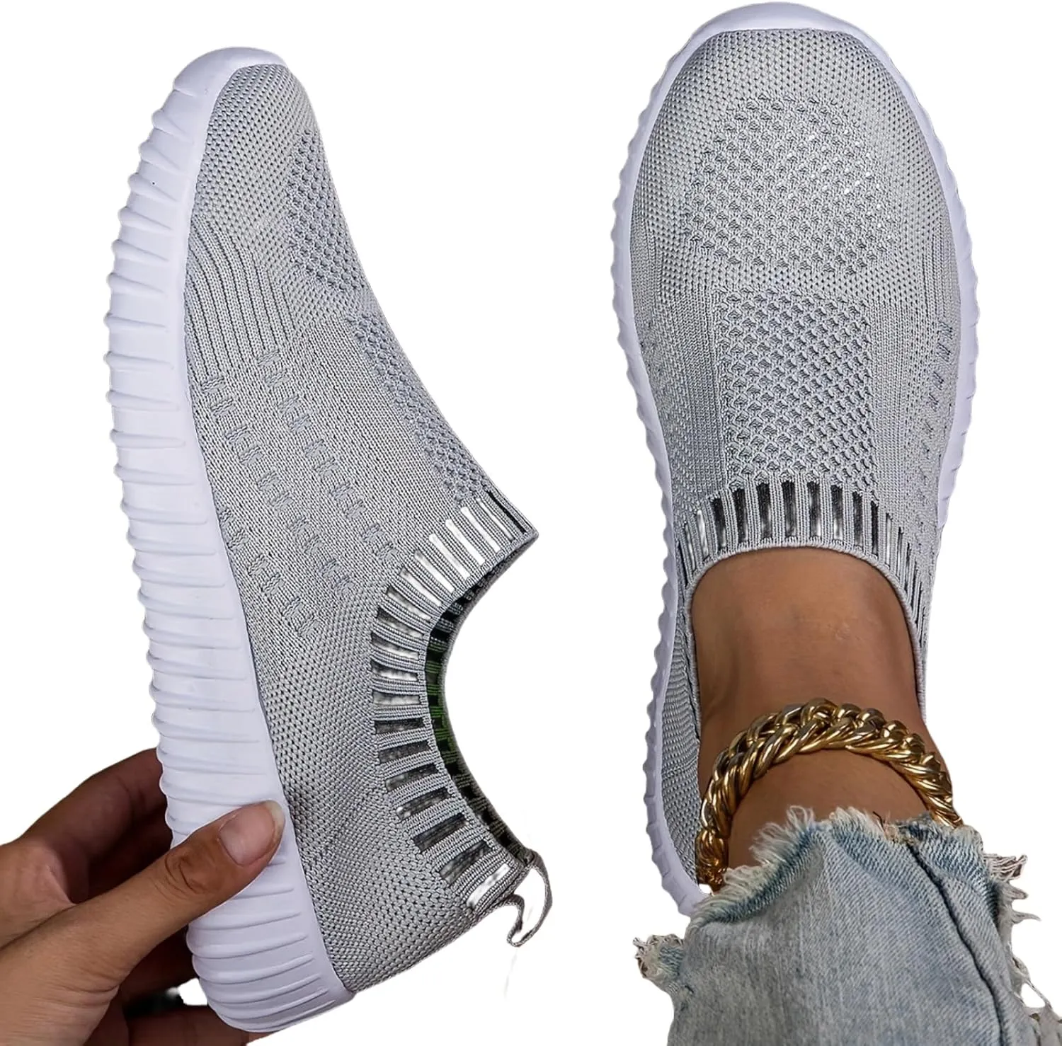 Women's Mesh Flats Shoes Knit Slip on Comfortable Sneaker Breathable Slip on Walking Tennis Shoes Casual Fashion Athletic Sneakers