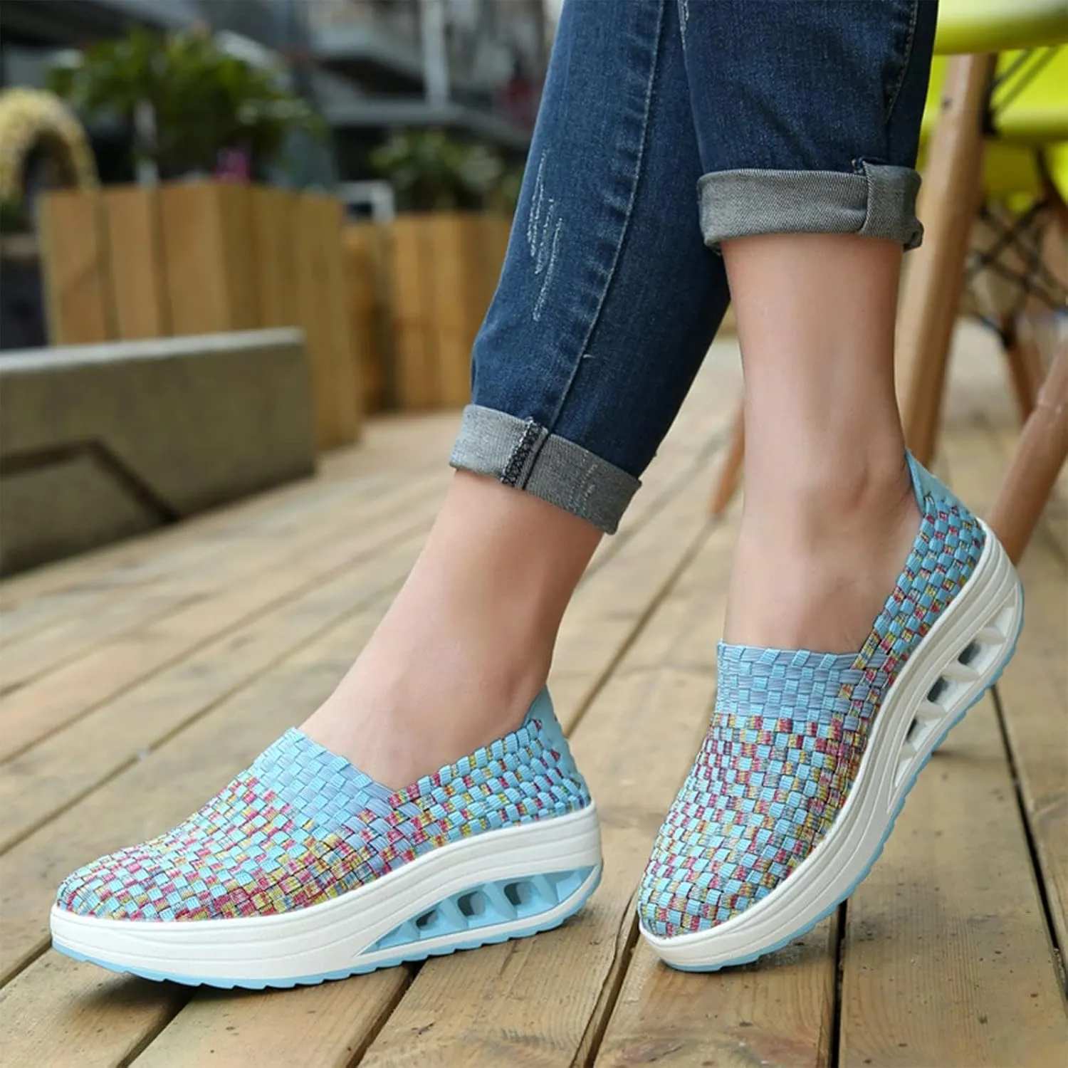 Women's Mesh Woven Breathable Slip On Orthopedic Walking Shoes,Fashion Wedge Platform Slip on Loafer Walking Shoes with Arch Support