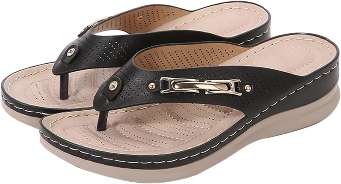Womens Orthopedic Sandals Clip Toe Wedge Flip Flops Comfortable Open Toe Beach Shoes Lightweight Slip-on Slides