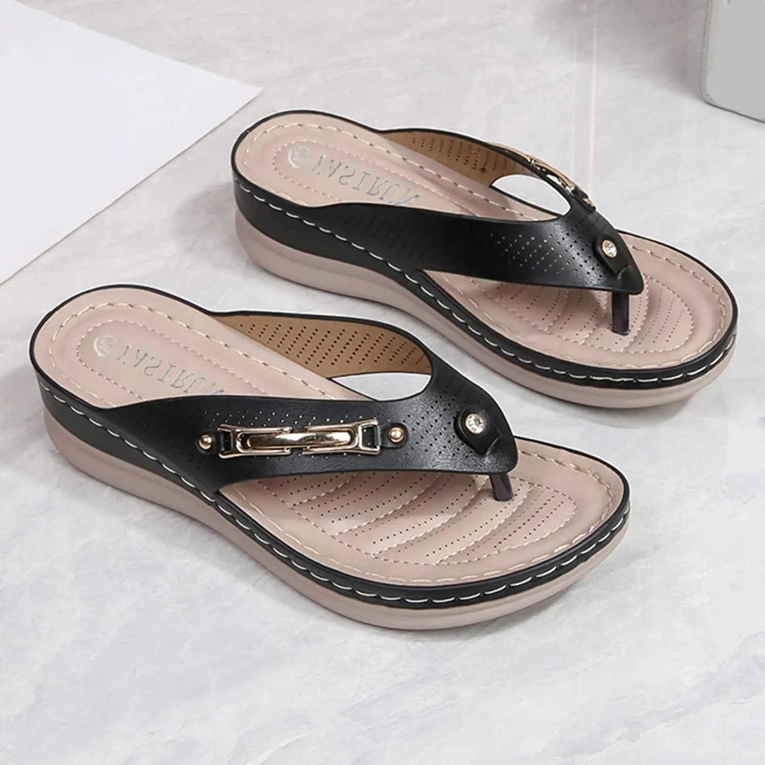Womens Orthopedic Sandals Clip Toe Wedge Flip Flops Comfortable Open Toe Beach Shoes Lightweight Slip-on Slides