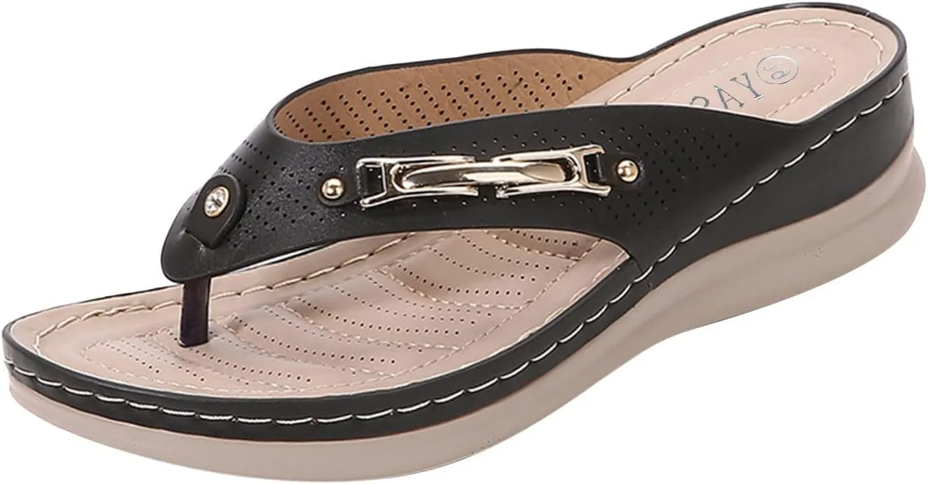 Womens Orthopedic Sandals Clip Toe Wedge Flip Flops Comfortable Open Toe Beach Shoes Lightweight Slip-on Slides