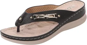 Womens Orthopedic Sandals Clip Toe Wedge Flip Flops Comfortable Open Toe Beach Shoes Lightweight Slip-on Slides