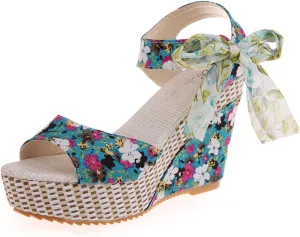 Women's Printed Wedge Sandals Wedge Sandals Floral Printed Slingback Espadrille Wedge Sandal Summer High Heel Casual Sandal 2025