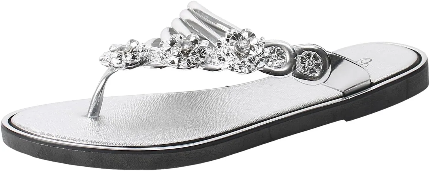 Women's Rhinestone Flat Sandals Casual Summer Open Toe Sandal Fashion Shoes Denim Slides for Women Slipper