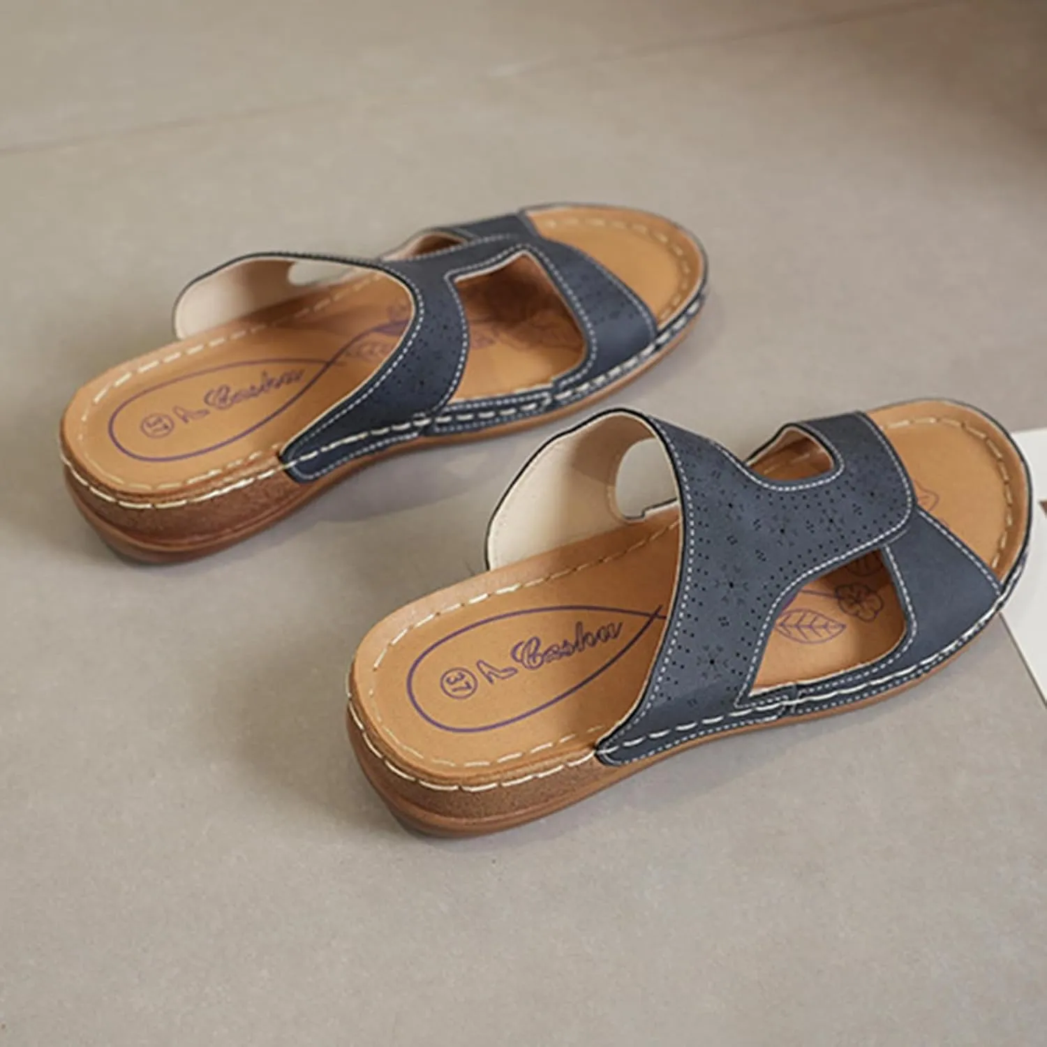 Women's Slide Sandals Comfortable Orthopedic Wedge Slip On Sandals Thick Cushion Yoga Mat Slippers Open Toe Soft Faux Leather Beach Shower Shoes for Walking Vacation Concise Casual Summer Shoes