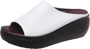 Womens Slip On Sandals Comfortable Non-Slip Work Shoes Open Toe Platform Slippers Faux Leather Wedge Outdoor Shoes Dressy Summer Sandals with Arch Support Orthotic Sandal Beach Walking Shoe Casual