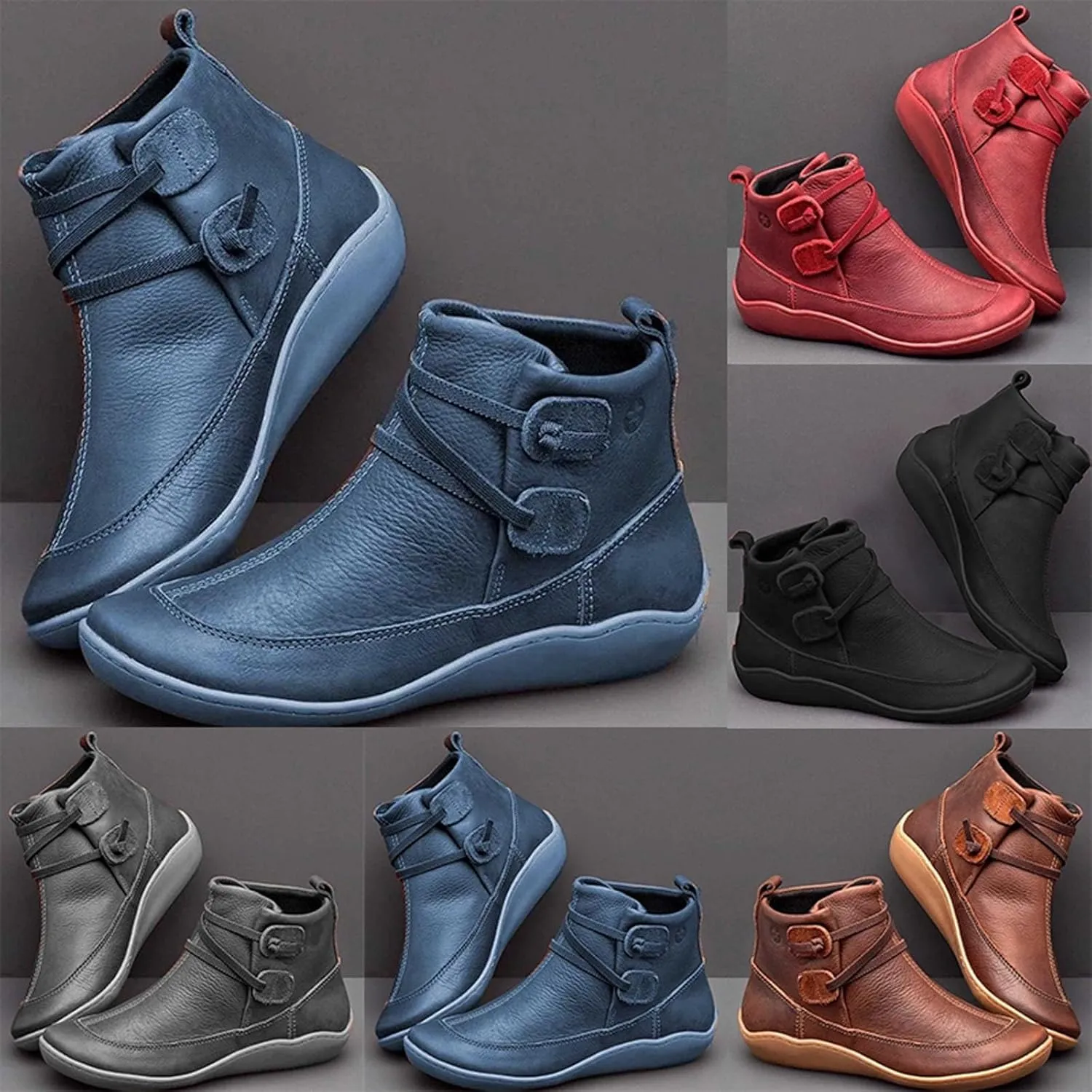 Womens Snow Boots Ankle Womens Booties Fall 2024 Ankle Boots for Women No Heel Wedge Bootie for Women Comfortable Flat Bottom Fashion Square Toe Slip On Side Zipper