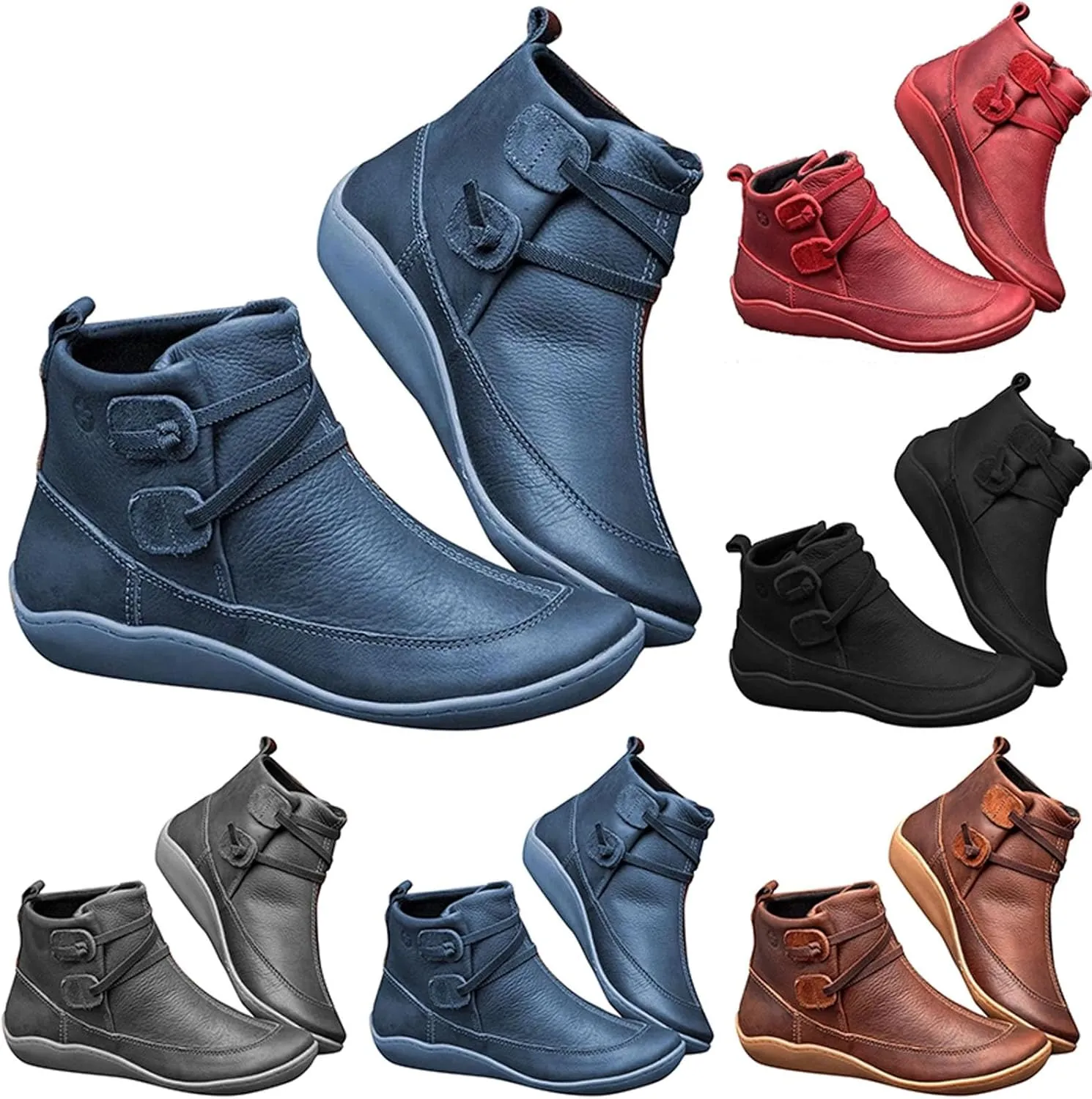 Womens Snow Boots Ankle Womens Booties Fall 2024 Ankle Boots for Women No Heel Wedge Bootie for Women Comfortable Flat Bottom Fashion Square Toe Slip On Side Zipper