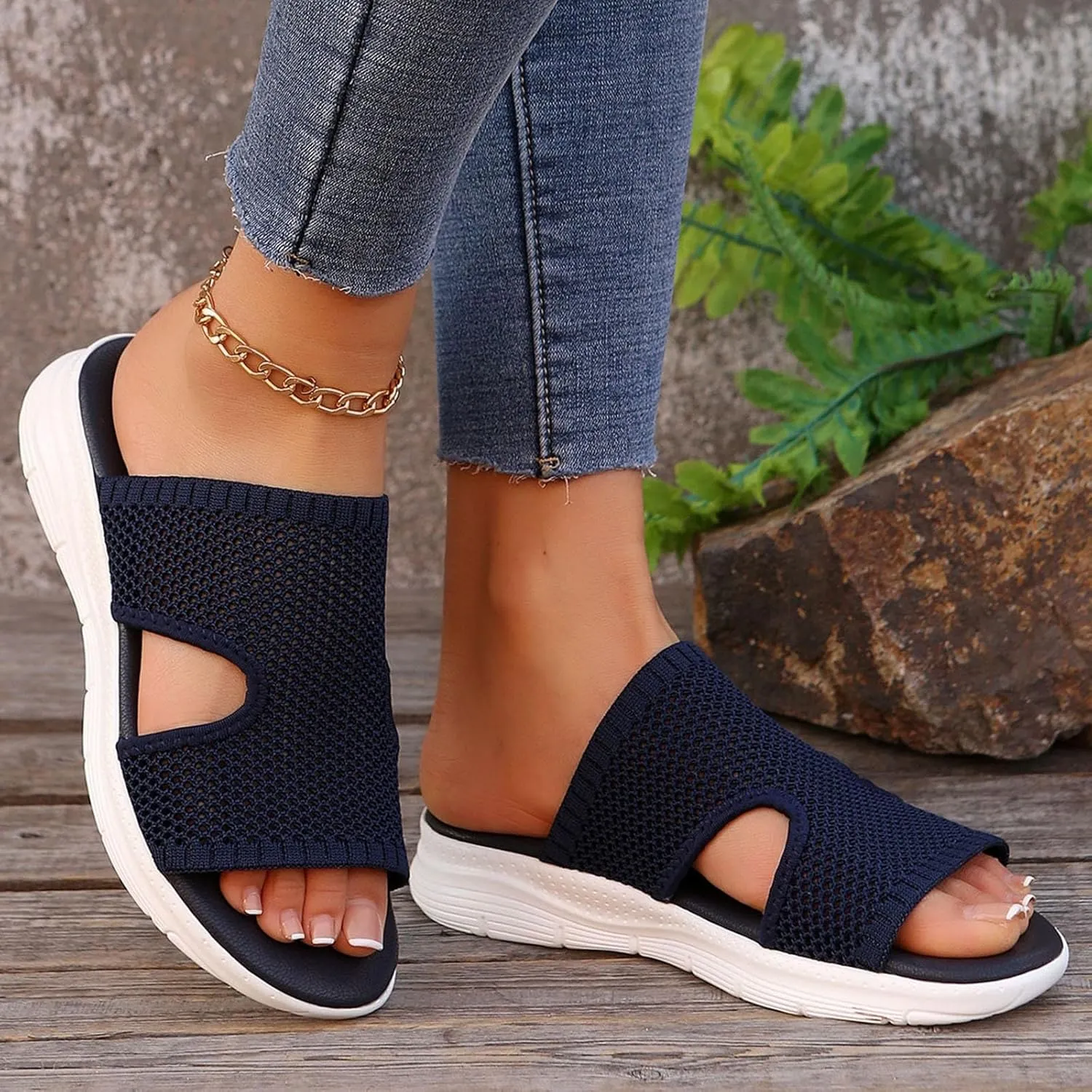 Womens Summer Breathable Mesh Slippers Lightweight Mesh Garden Shoes Platform Footwear Non Slip Comfort Walking Shoes