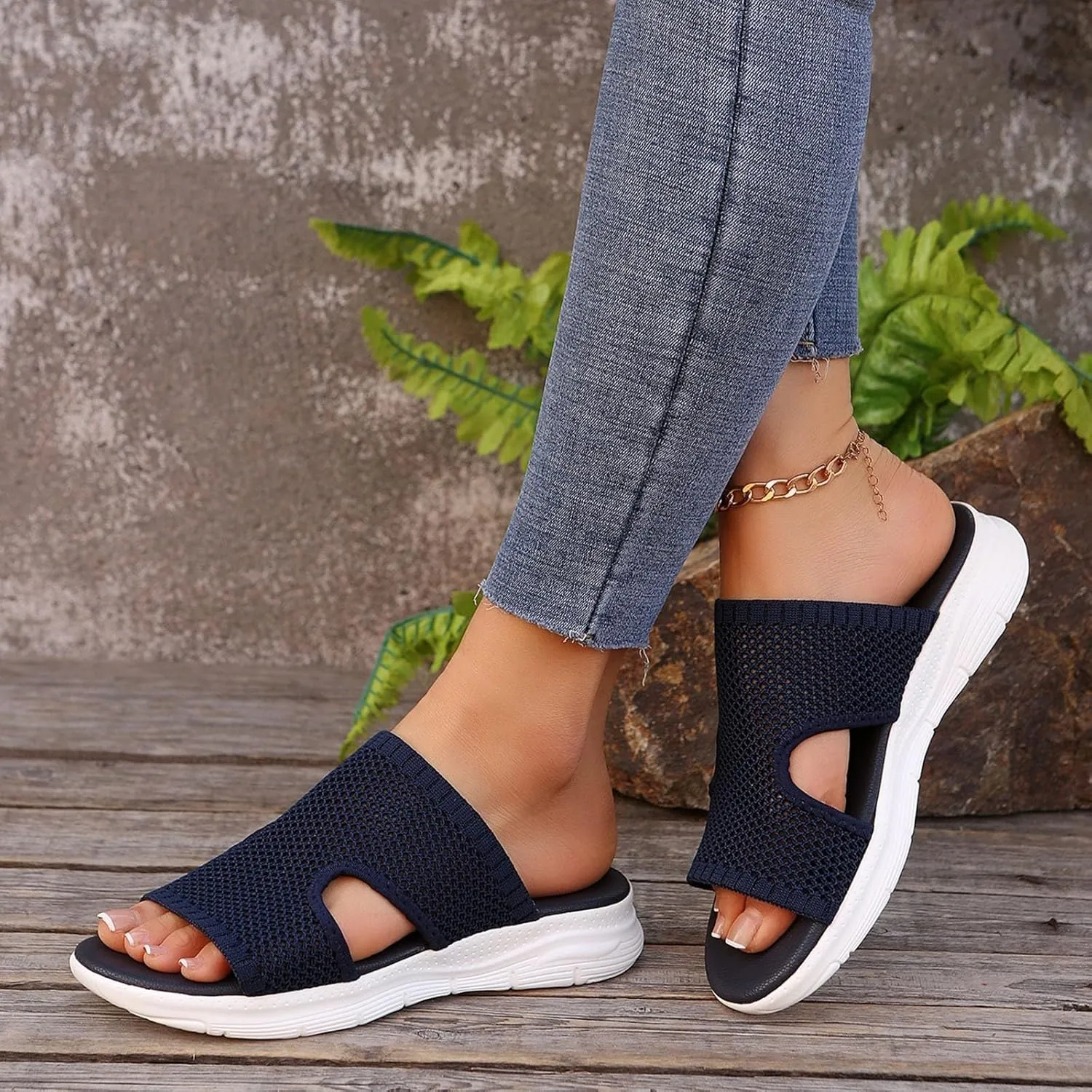 Womens Summer Breathable Mesh Slippers Lightweight Mesh Garden Shoes Platform Footwear Non Slip Comfort Walking Shoes