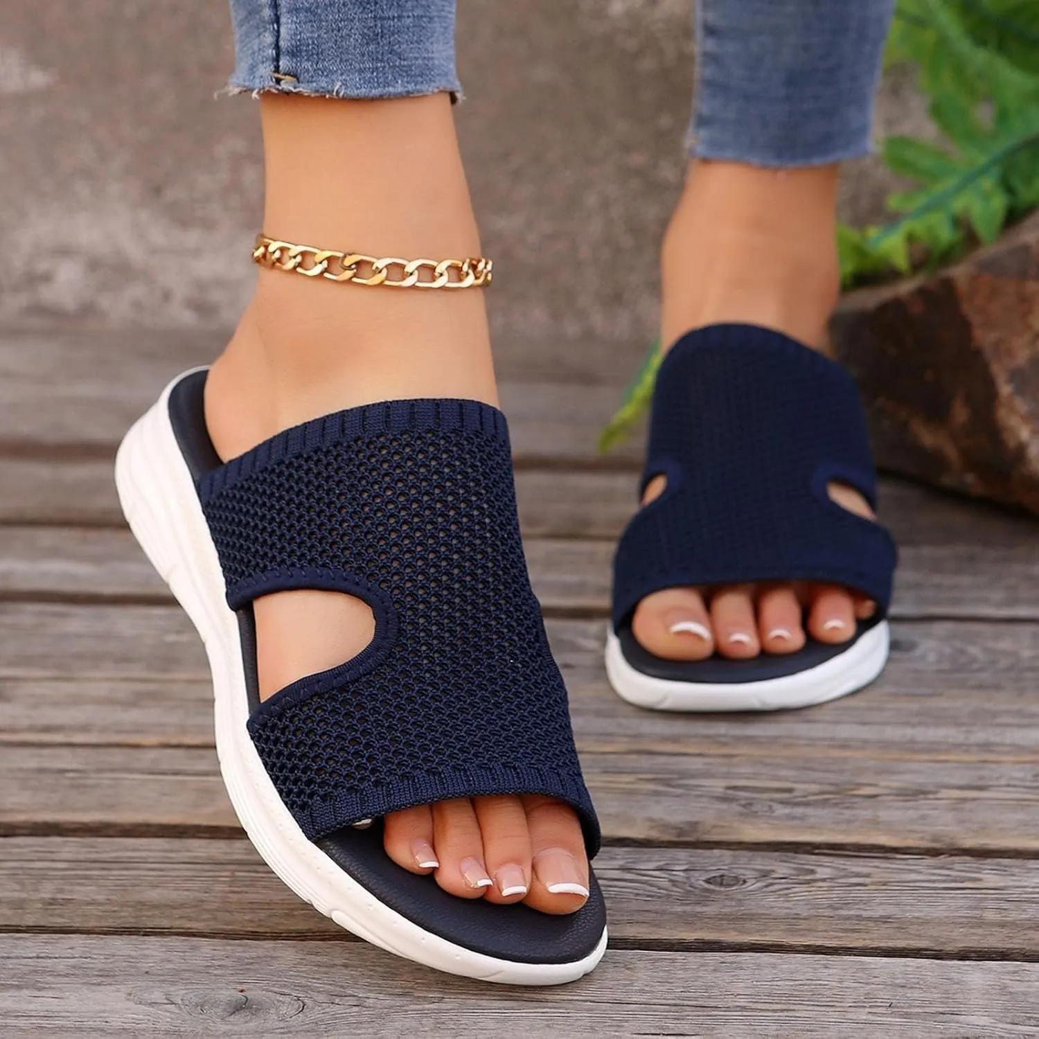Womens Summer Breathable Mesh Slippers Lightweight Mesh Garden Shoes Platform Footwear Non Slip Comfort Walking Shoes