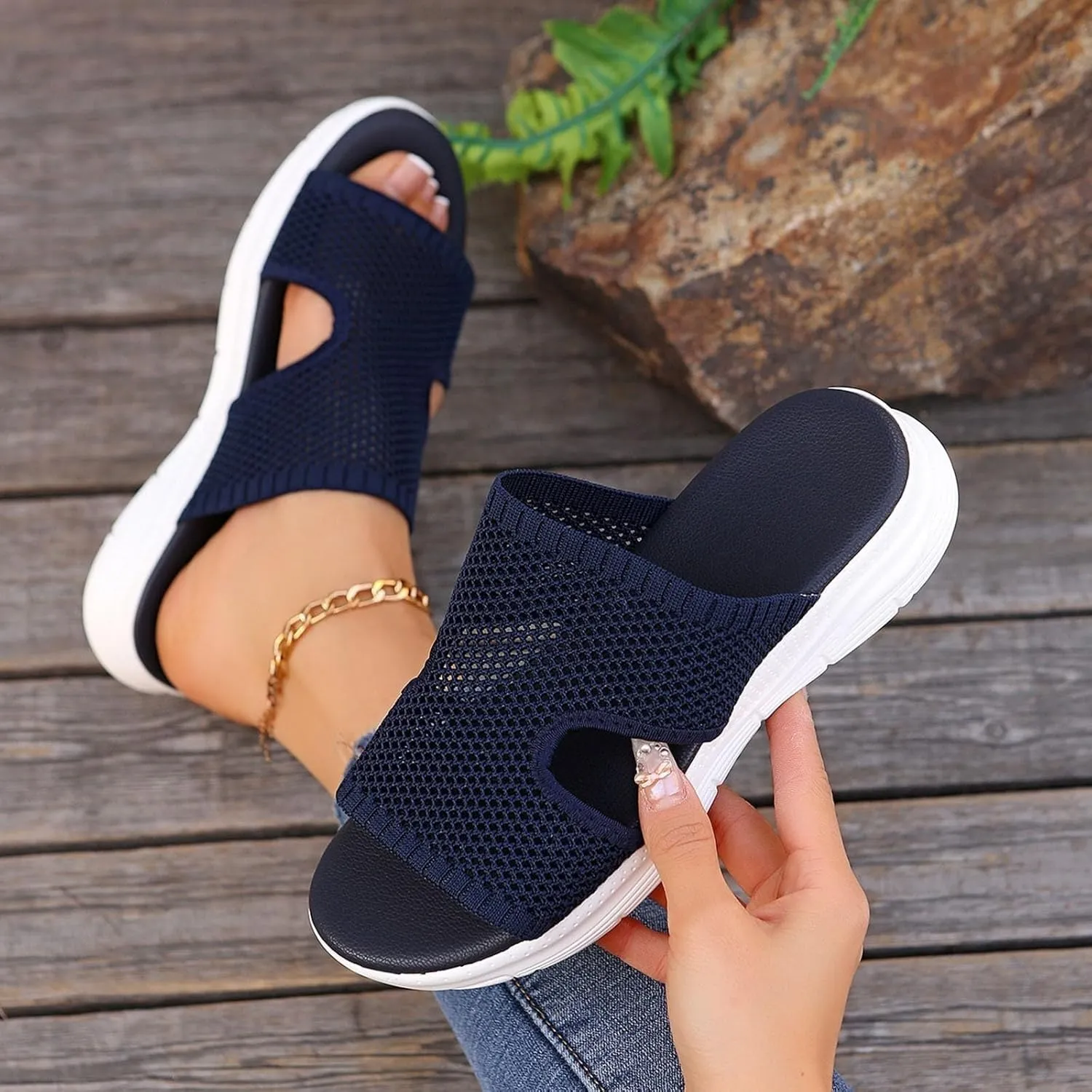 Womens Summer Breathable Mesh Slippers Lightweight Mesh Garden Shoes Platform Footwear Non Slip Comfort Walking Shoes