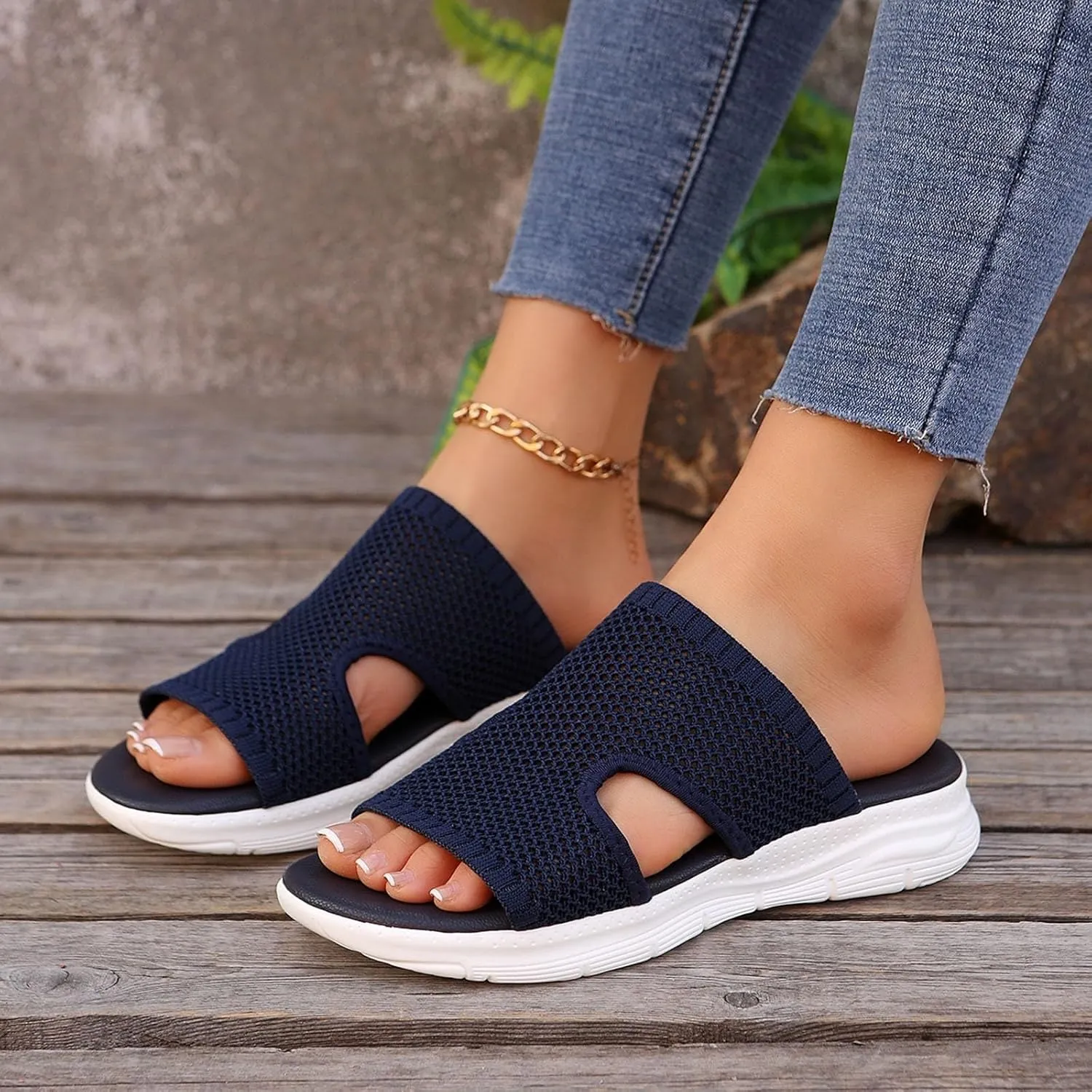 Womens Summer Breathable Mesh Slippers Lightweight Mesh Garden Shoes Platform Footwear Non Slip Comfort Walking Shoes