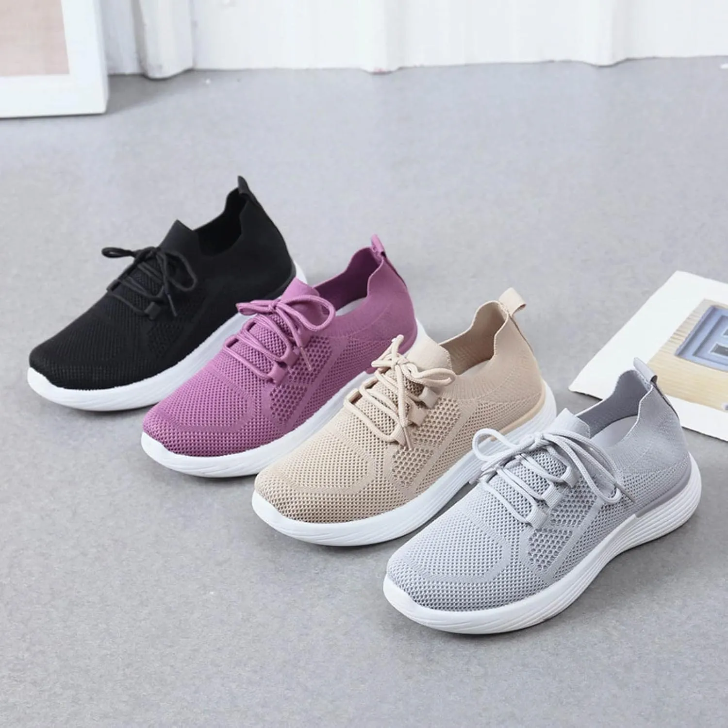 Womens Walking Shoes Wide Width Office Black Women Walking Shoes Sock Sneakers Mesh Slip On Air Womens Casual Shoes with Arch Support Womens Casual Sneakers Wide Women's Size 8 Non Slip Work Shoes