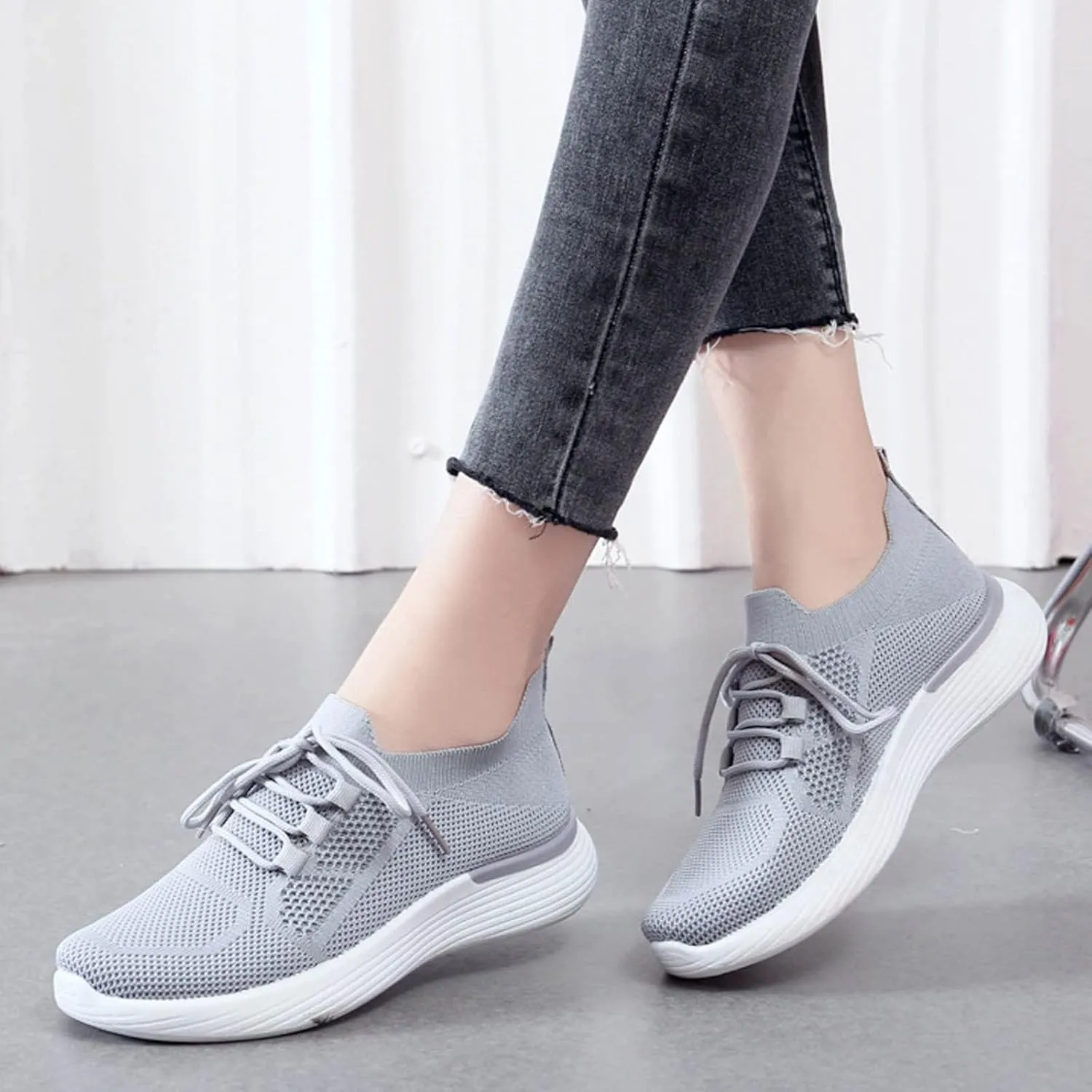 Womens Walking Shoes Wide Width Office Black Women Walking Shoes Sock Sneakers Mesh Slip On Air Womens Casual Shoes with Arch Support Womens Casual Sneakers Wide Women's Size 8 Non Slip Work Shoes