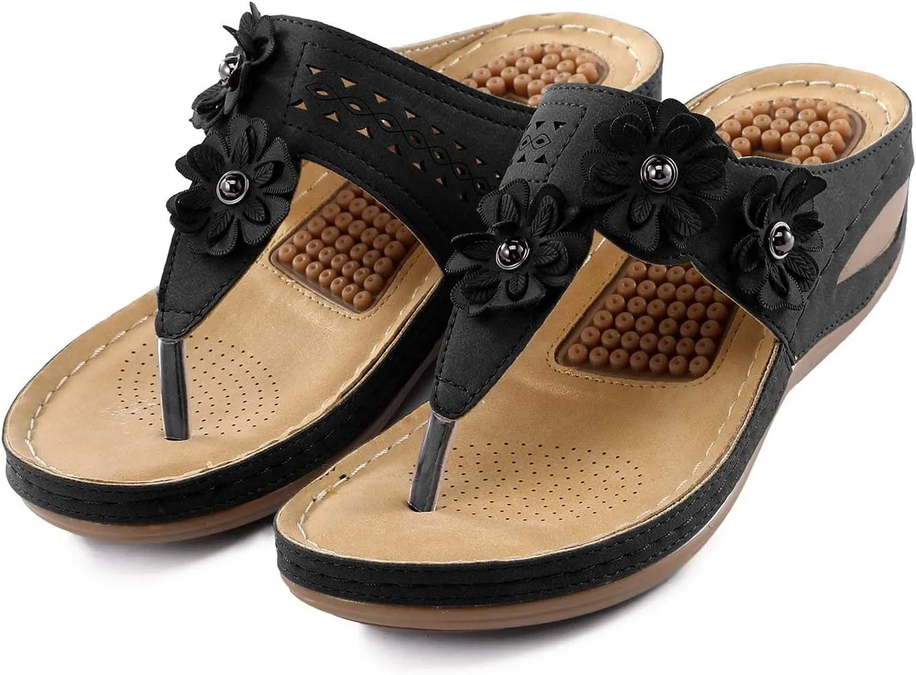Womens Wedge Flip Flops Sandals With Arch Support Summer Comfortable Platform Bohemia Flat Shoes Massage Womens Sandals