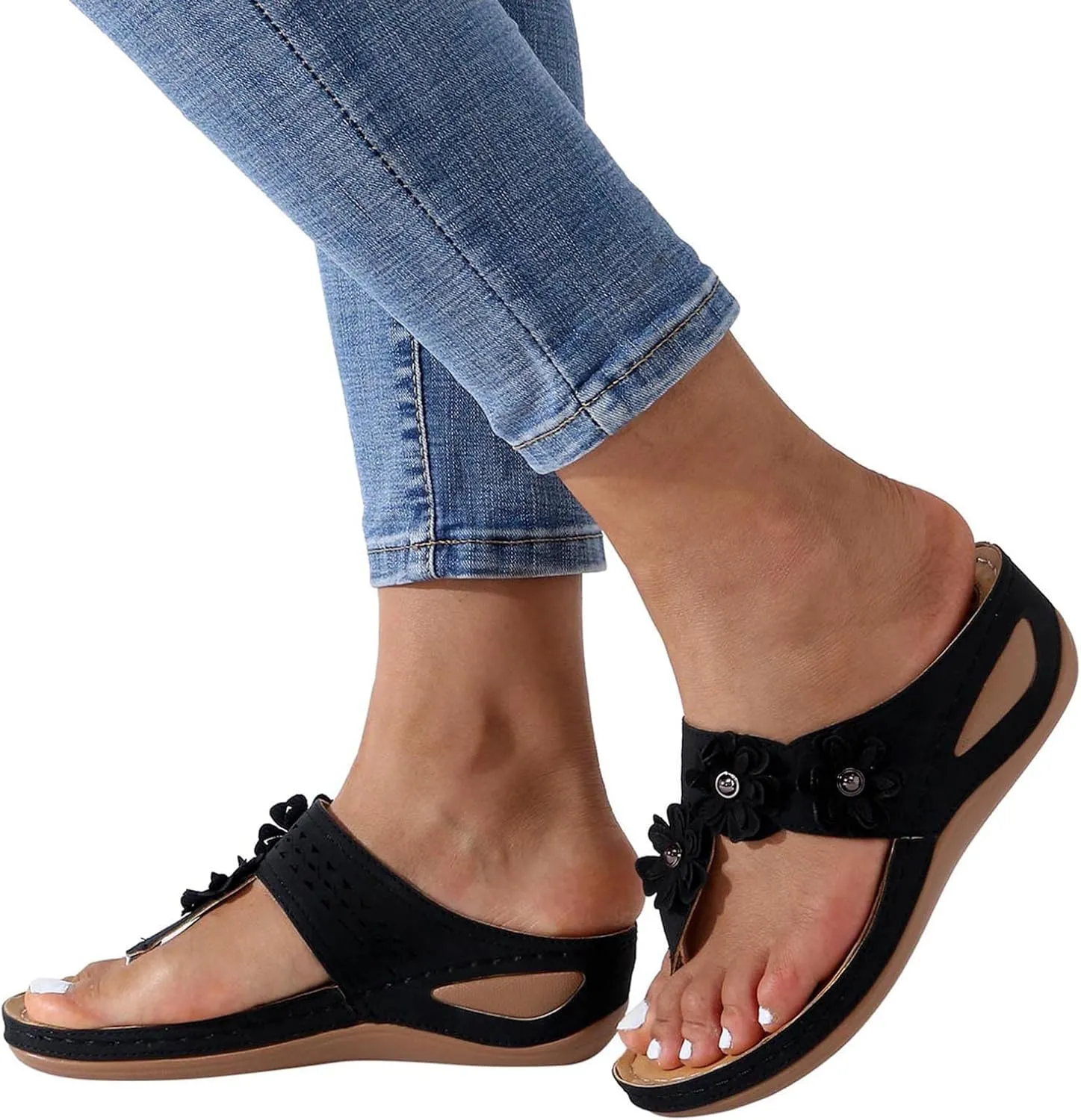 Womens Wedge Flip Flops Sandals With Arch Support Summer Comfortable Platform Bohemia Flat Shoes Massage Womens Sandals