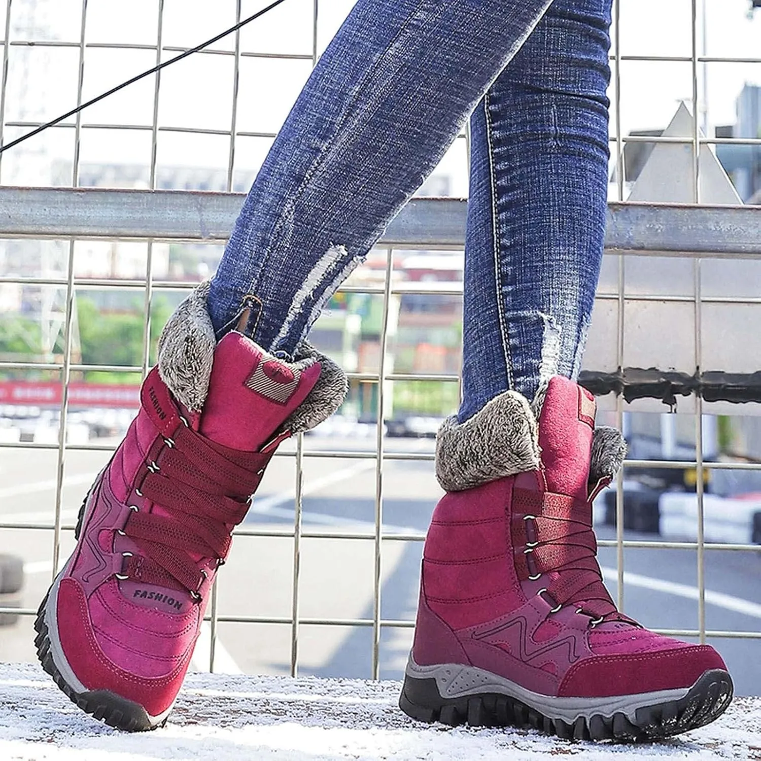 Women's Winter Snow Boots Waterproof Ankle booties Fur Lined Warm Ski Boots Outdoor Hiking Boots Lace Up Short Boots