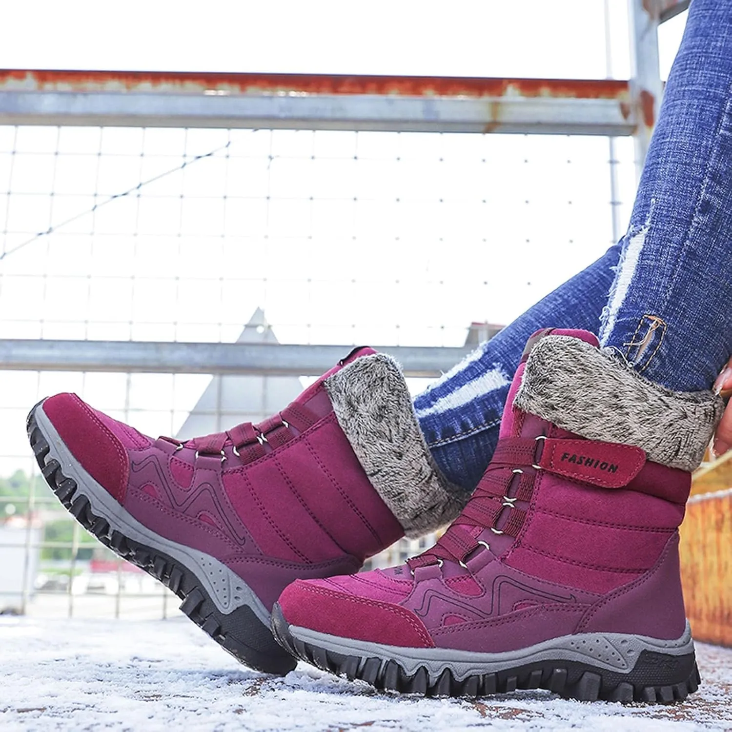 Women's Winter Snow Boots Waterproof Ankle booties Fur Lined Warm Ski Boots Outdoor Hiking Boots Lace Up Short Boots