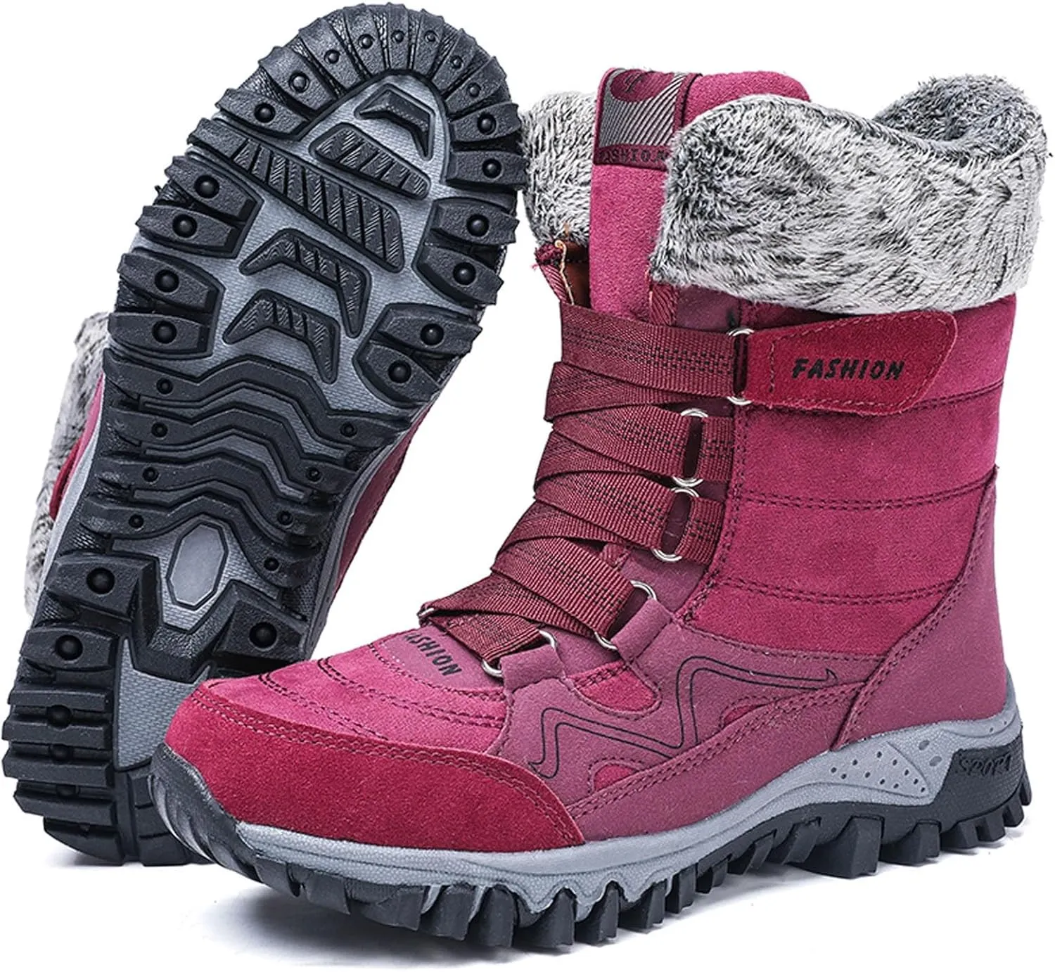 Women's Winter Snow Boots Waterproof Ankle booties Fur Lined Warm Ski Boots Outdoor Hiking Boots Lace Up Short Boots
