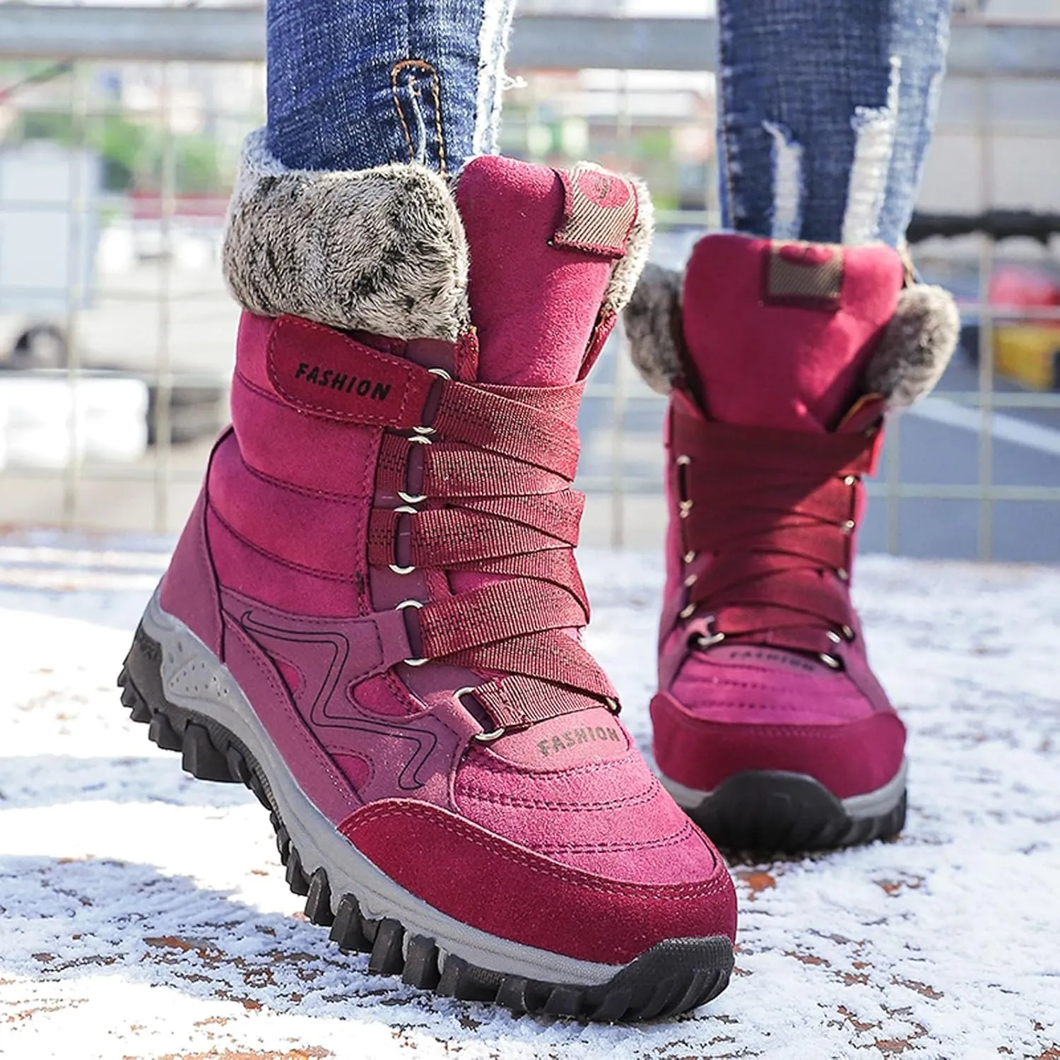 Women's Winter Snow Boots Waterproof Ankle booties Fur Lined Warm Ski Boots Outdoor Hiking Boots Lace Up Short Boots