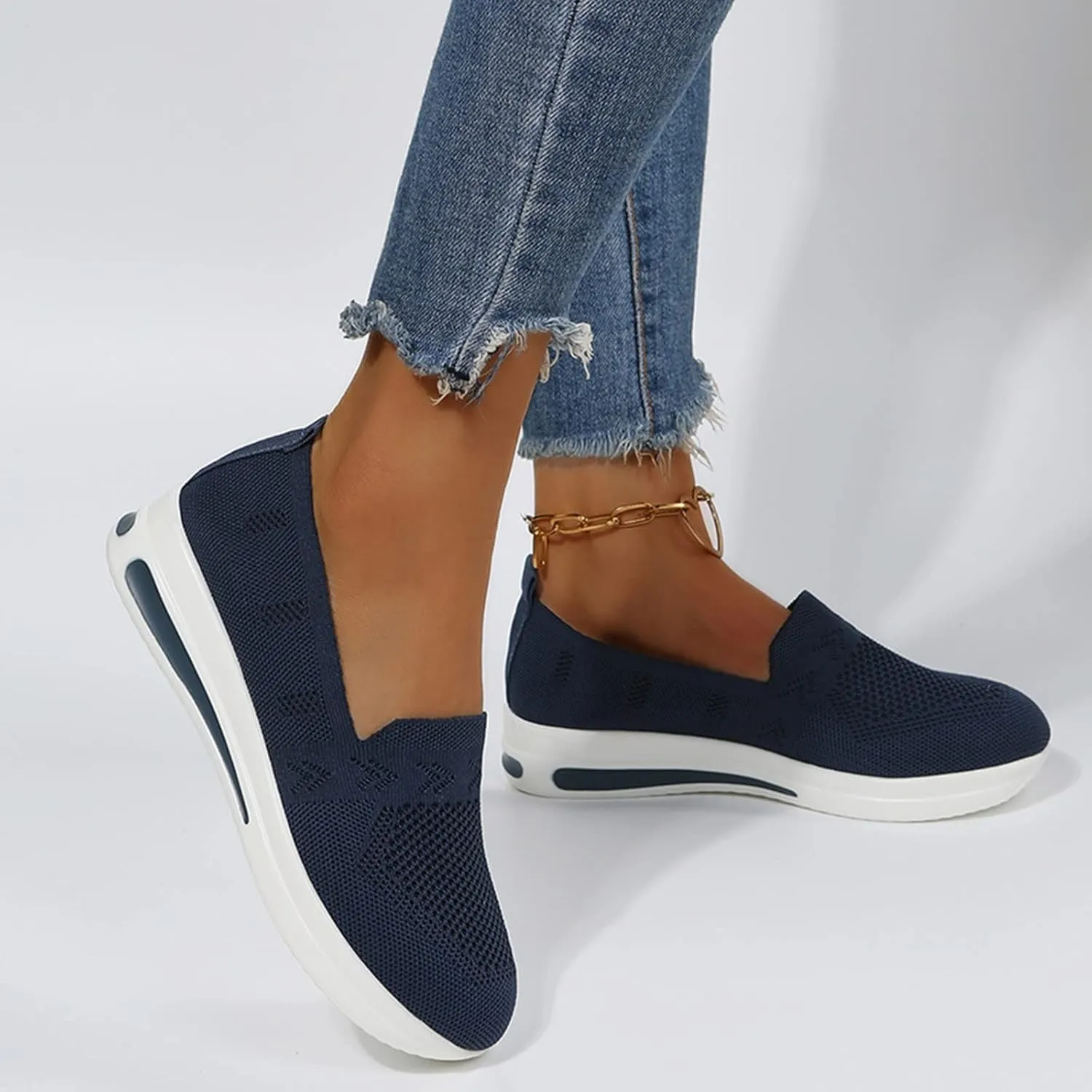 Women's Woven Breathable Soft Sole Orthopedic Shoes Go Walking Slip on Running Shoes Slip On Sneakers with Arch Support