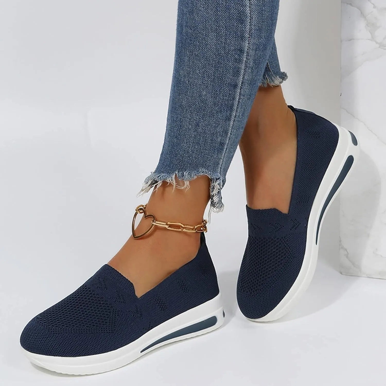 Women's Woven Breathable Soft Sole Orthopedic Shoes Go Walking Slip on Running Shoes Slip On Sneakers with Arch Support