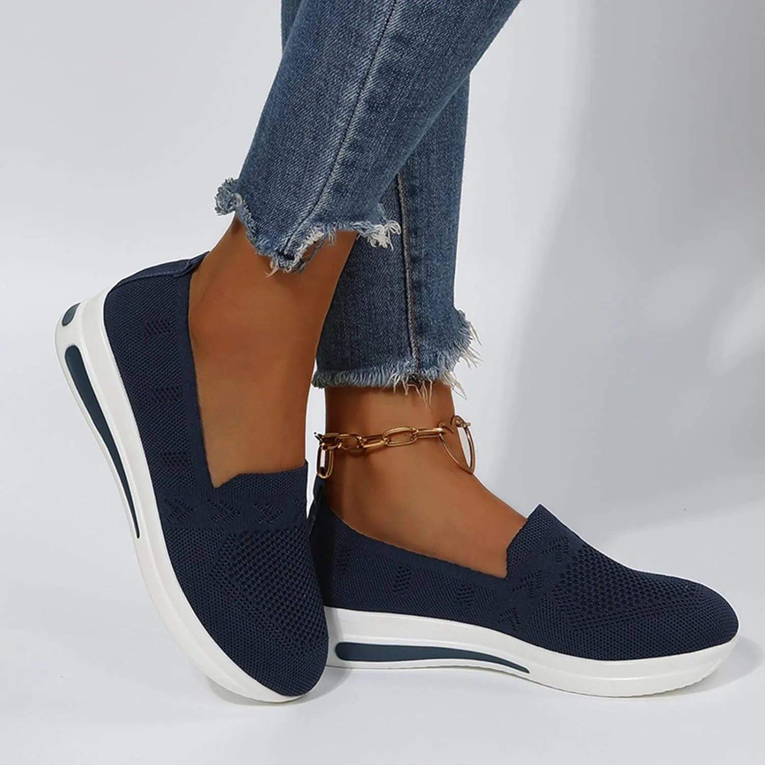 Women's Woven Breathable Soft Sole Orthopedic Shoes Go Walking Slip on Running Shoes Slip On Sneakers with Arch Support
