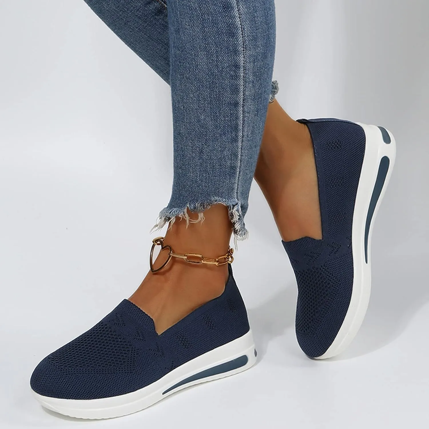 Women's Woven Breathable Soft Sole Orthopedic Shoes Go Walking Slip on Running Shoes Slip On Sneakers with Arch Support