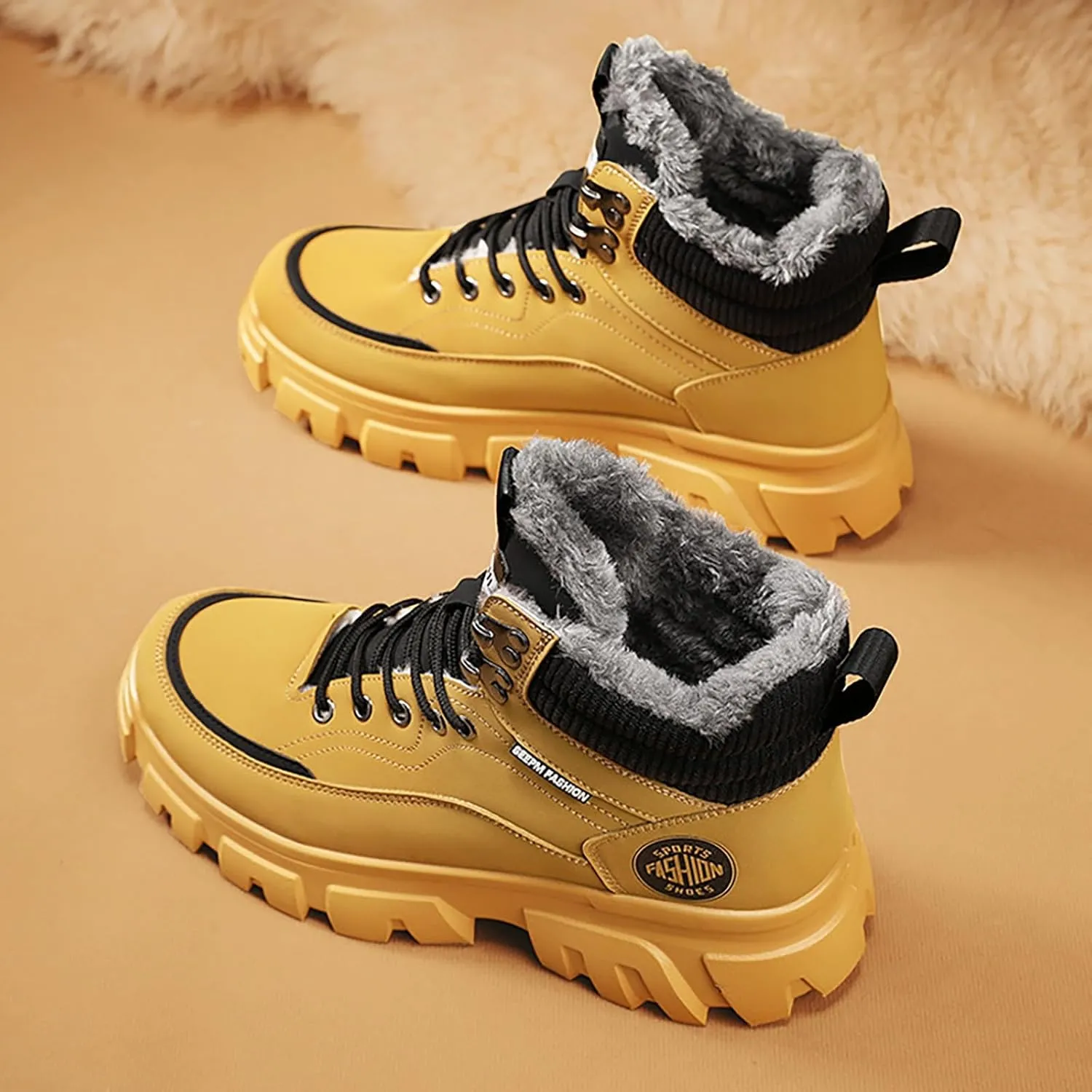 Work Boots for Men Steel Toe Hiking Sneakers with Warm Fur Lining Womens Workout Shoes Non Steel Toe Lightweight Outdoor Botas Mid Ankle Work Casual Hike Grounded Footwear