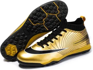 Youth Soccer Cleats,Casual Sports Fg/Ag Football Cleats Men,Lightweight Breathable Turf Soccer Shoes Men,Non-Slip Cleats Men Football Shoes (Color : Gold, Size : 8)