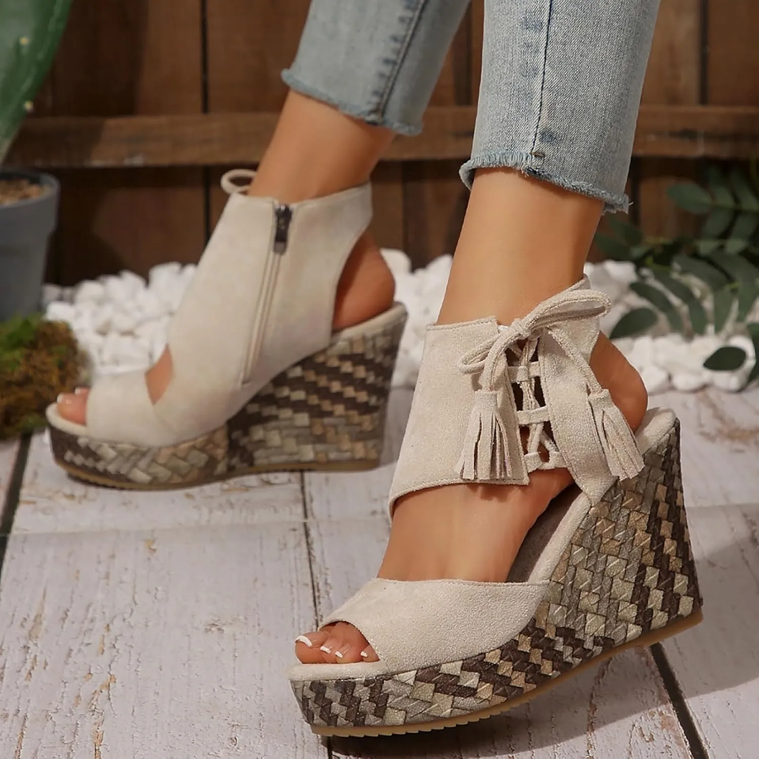 ZWRXW Women's Platform Sandals Casual Summer Dressy Wedge Sandal with Arch Support Orthopedic Comfortable High Heeled Wedges Adjustable Elastic Ankle Strap Open Toe Sandals Fashion Streetwear