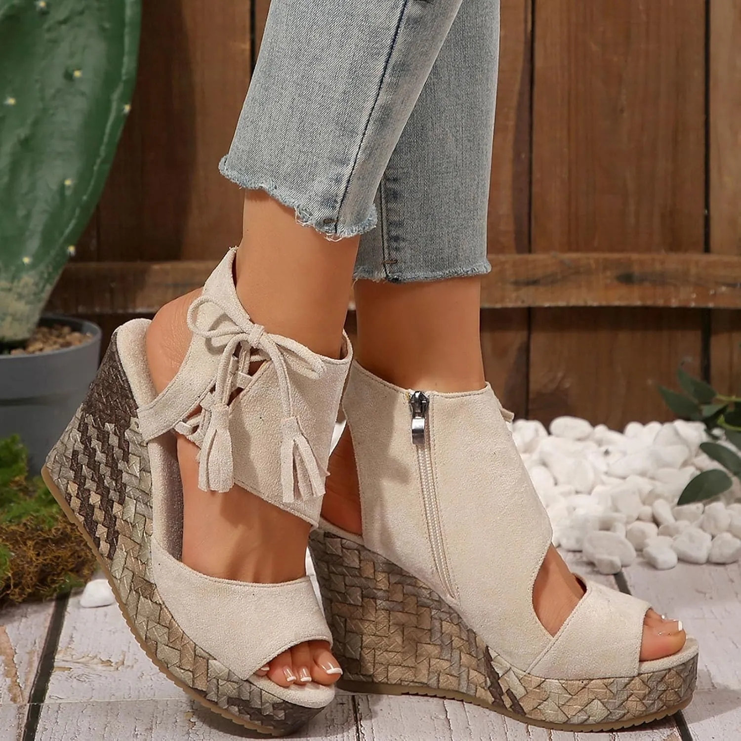 ZWRXW Women's Platform Sandals Casual Summer Dressy Wedge Sandal with Arch Support Orthopedic Comfortable High Heeled Wedges Adjustable Elastic Ankle Strap Open Toe Sandals Fashion Streetwear
