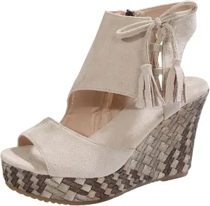 ZWRXW Women's Platform Sandals Casual Summer Dressy Wedge Sandal with Arch Support Orthopedic Comfortable High Heeled Wedges Adjustable Elastic Ankle Strap Open Toe Sandals Fashion Streetwear