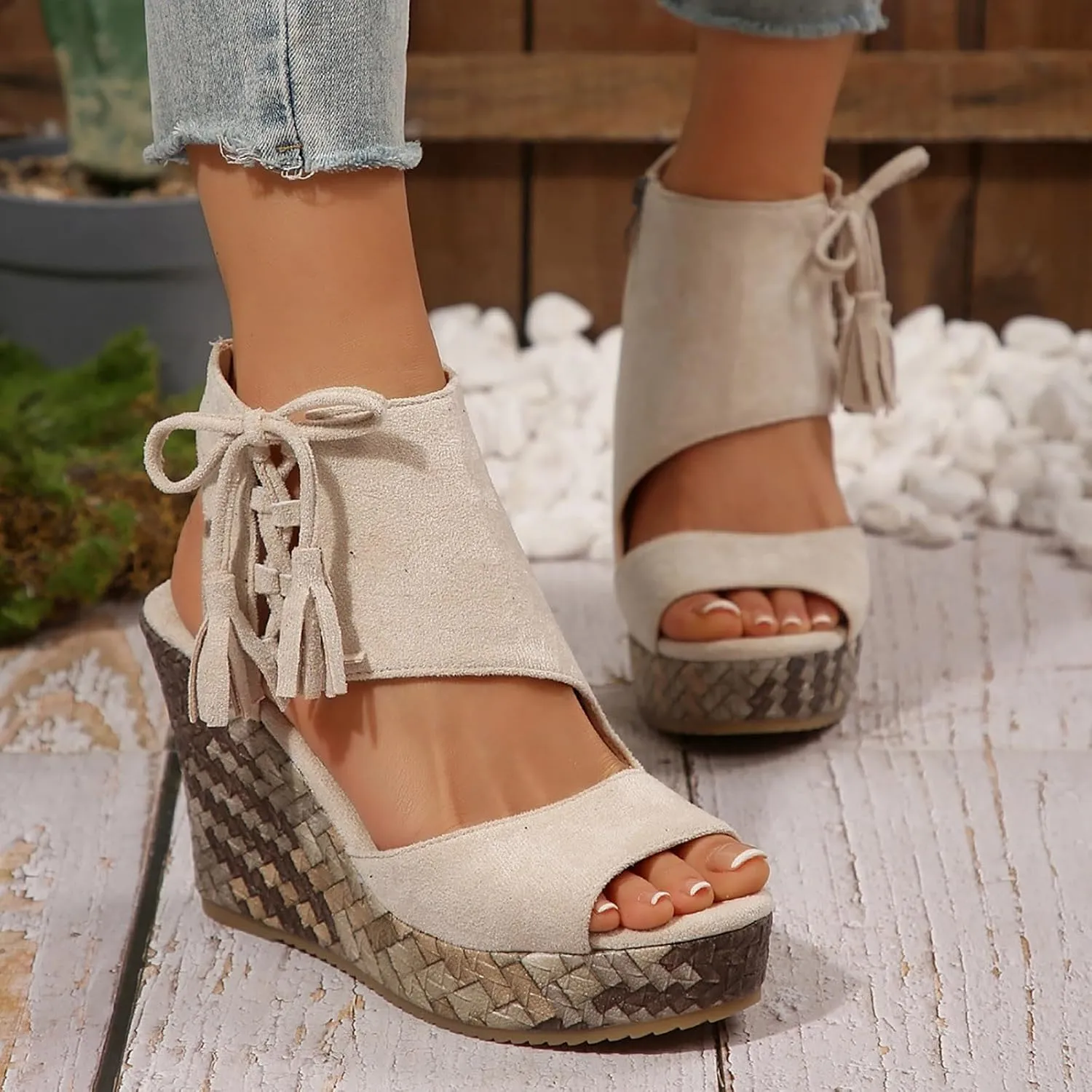 ZWRXW Women's Platform Sandals Casual Summer Dressy Wedge Sandal with Arch Support Orthopedic Comfortable High Heeled Wedges Adjustable Elastic Ankle Strap Open Toe Sandals Fashion Streetwear